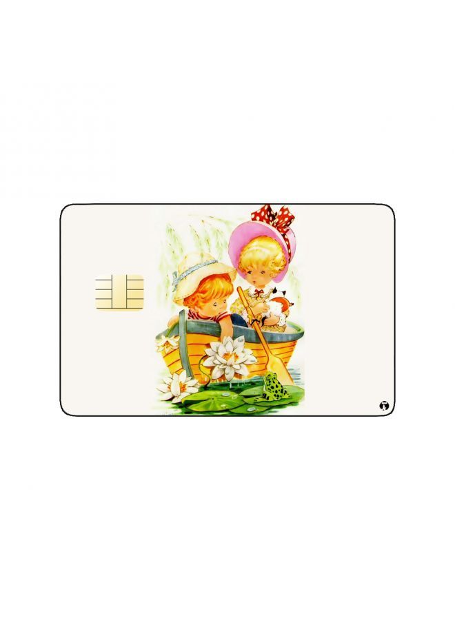 RKN PRINTED BANK CARD STICKER Cute Kids In Boat Vintage Art - Image 2