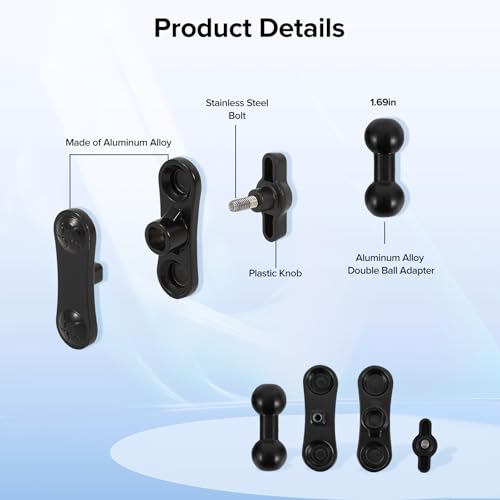 Cadbibe Aluminum 17mm/0.67" Ball Mount Extension Adapter, 360° Rotation Extension Rod for Car Phone Holder, Compatible with GPS Mount, 2.12 Inch Double Socket Arm with 1.69 Inch Ball Adapter, Black - Image 5