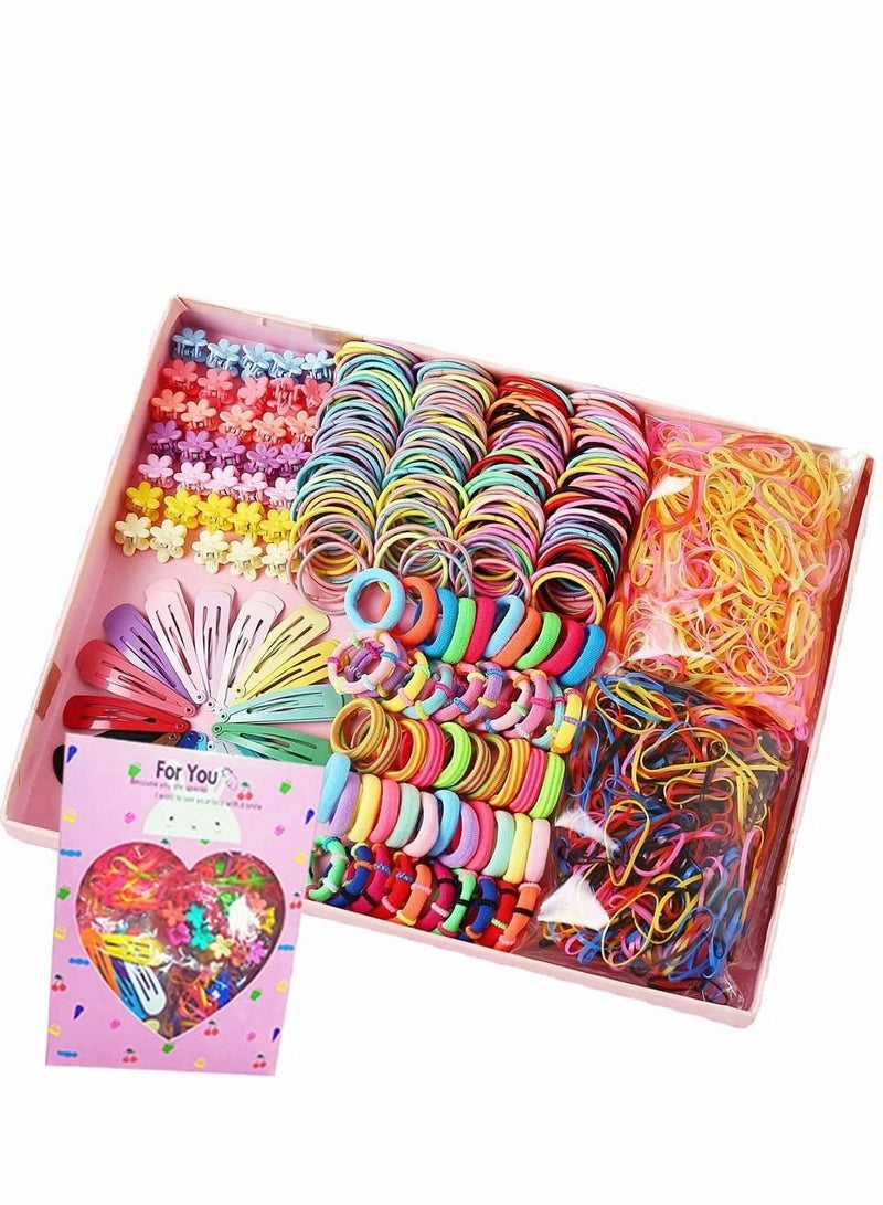 الأزرق جي دبليو Girls Hair Ties, 780 PCS Girl Accessories Set, Elastic Hairbands Small, Slip Metal Snap Clips Barrettes for Kids Teens Women, Pink, Birthday Gifts - Image 1