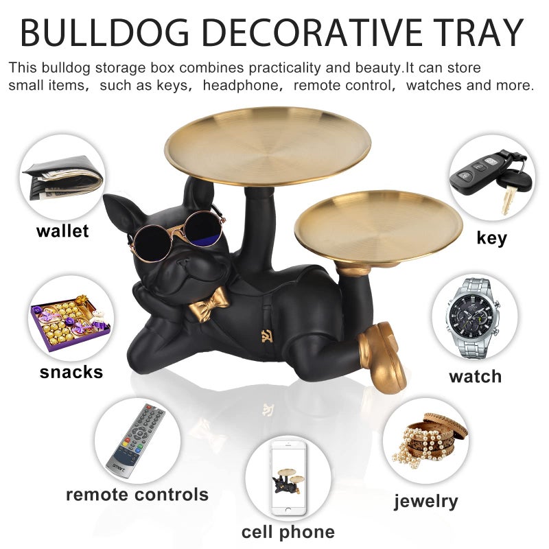 oliruim Bulldog Tray Statue - Bulldog Butler with Storage Tray for Entryway Key Holder, Ring Holder, Living Room Coffee Table Candy Dish, Modern Home Office Desktop Decor (Black) - Image 3