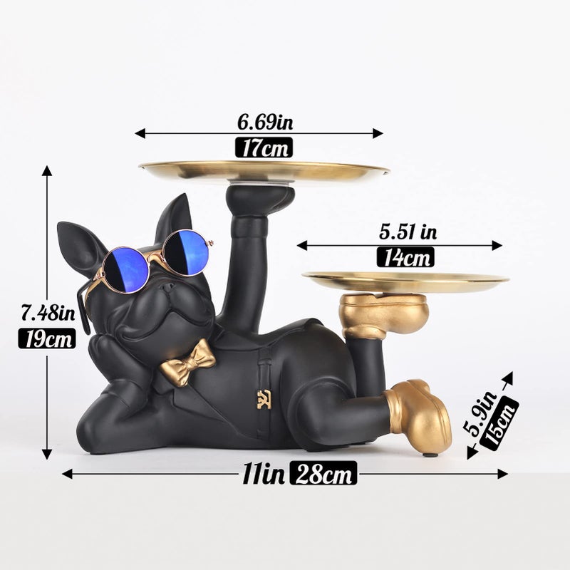 oliruim Bulldog Tray Statue - Bulldog Butler with Storage Tray for Entryway Key Holder, Ring Holder, Living Room Coffee Table Candy Dish, Modern Home Office Desktop Decor (Black) - Image 5