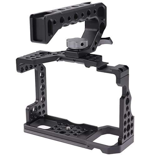 Hersmay A7III Cage with Top Handle, A9 Camera Cage for Sony A7III / A7RIII /A9 /A7II Mirrorless Camera, Multiple 1/4" 3/8" Screw Holes for Vlogging Video Shooting Filmmaking Rig - Image 1