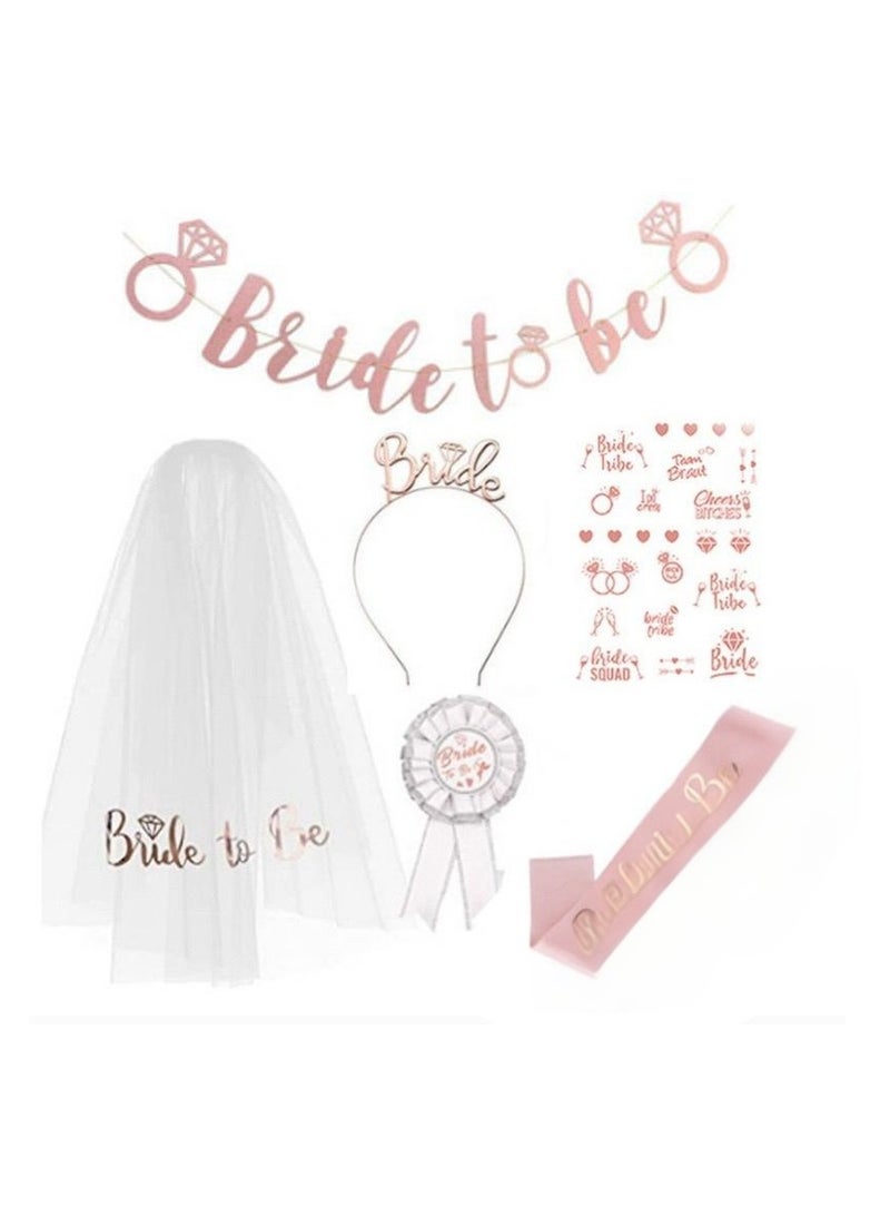 JAYATO طقم زينة حفلات للسيدات العازبات مكون من 6 قطع حزام زفاف وطرحة وإكسسوارات رأس وز gloves وتاج وسوار - Image 1