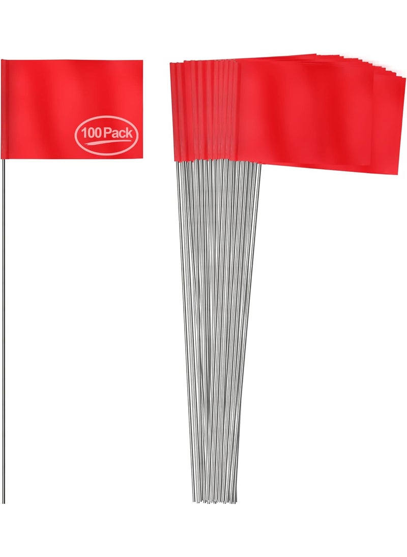 Anley Anley Red Marking Flags 100 Pcs  4 X 5 Vinyl Irrigation Sprinkler Flag with 15 Inch Steel Wire Stake  Small Marker Flags for Lawn Yard Industrial Landscaping Construction and Survey  - Image 1