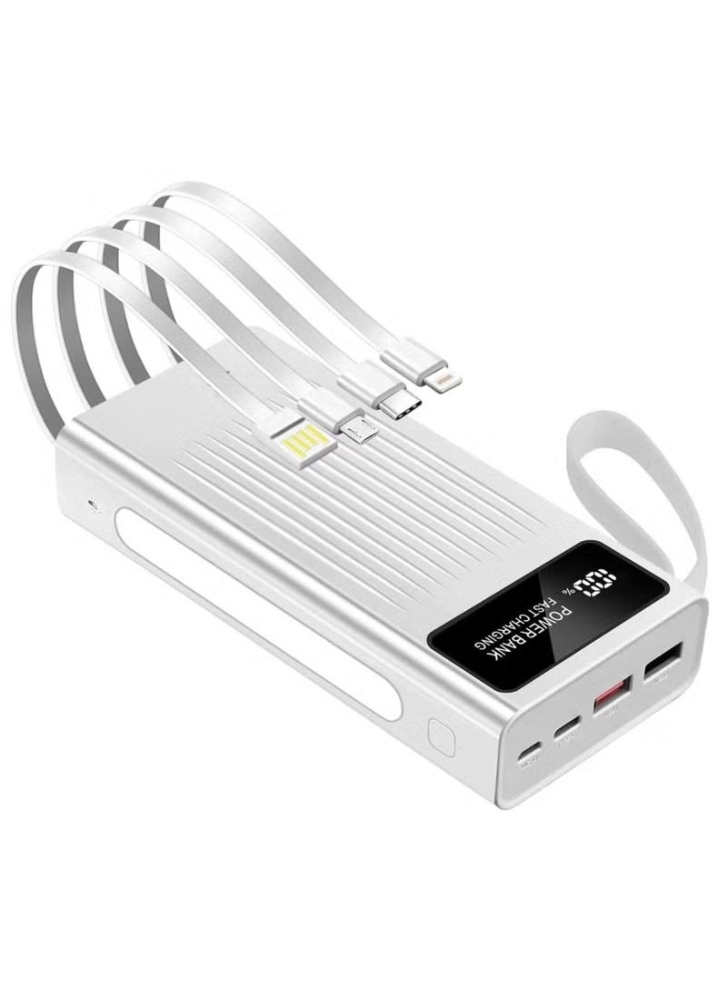 OALE 20000mAh Power Bank with Built-in Cables, 22.5W Fast Charging, Type-C PD, Digital Display, LED Light, (white) - Image 2