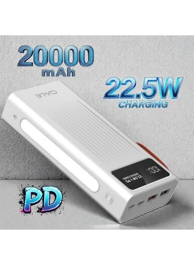 OALE 20000mAh Power Bank with Built-in Cables, 22.5W Fast Charging, Type-C PD, Digital Display, LED Light, (white) - Image 5
