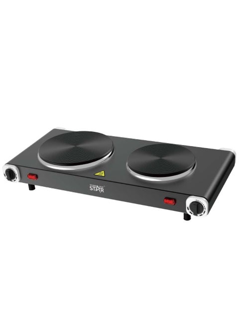 Countertop Double Cast Iron Burner, Electric Hot Plate, Temperature Controls, Power Indicator Lights, Easy to Clean