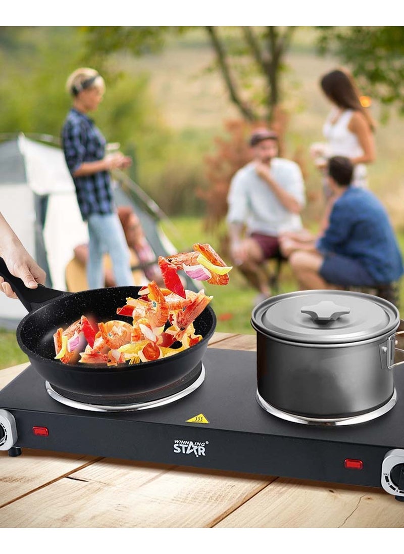 Winning Star - Countertop Double Cast Iron Burner, Electric Hot Plate, Temperature Controls, Power Indicator Lights, Easy to Clean - Image 1