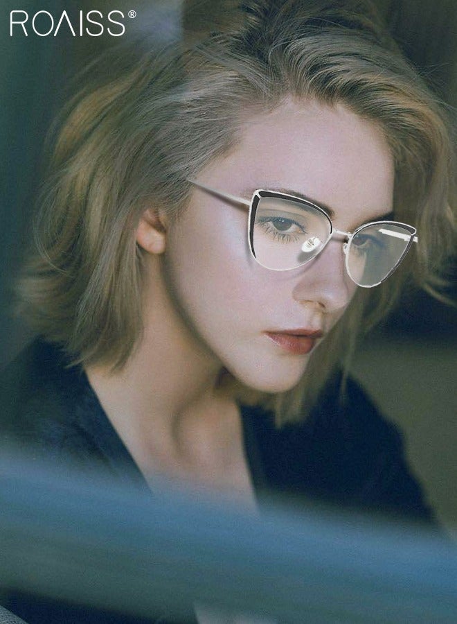 roaiss Women's Blue Light Blocking Glasses Blue Light Filter Computer Reading Gaming TV Phones Cat Eye Eyeglasses Fashion Anti Eyestrain Headache Eyewear Black Silver - Image 1