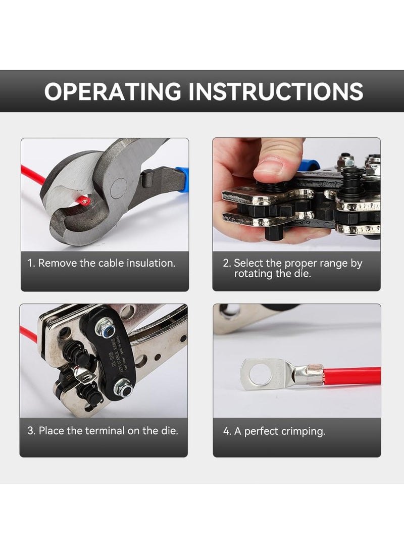 Heavy Duty Battery Cable Crimping Tool Kit with 60 Copper Ring Terminals, AWG 1/0-8, 8 Sizes for Reliable Wire Connections - Image 4