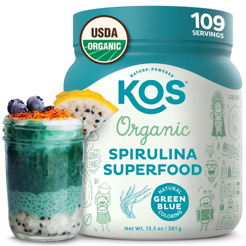 KOS Organic Spirulina Powder USDA Certified Organic 109 Servings of Superfood Powder for Smoothies Juices NonIrradiated Blue Green Algae Plant Based with Antioxidants Vegan 135oz