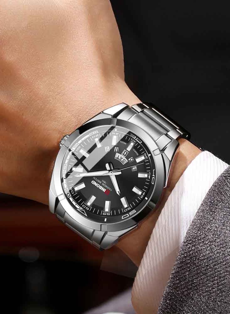 بينبوند ساعة رجالية كوارتز فولاذية مضيئة بعلامة تجارية، ساعة رياضية كاجوال، ساعة عمل مقاومة للماء - Image 5