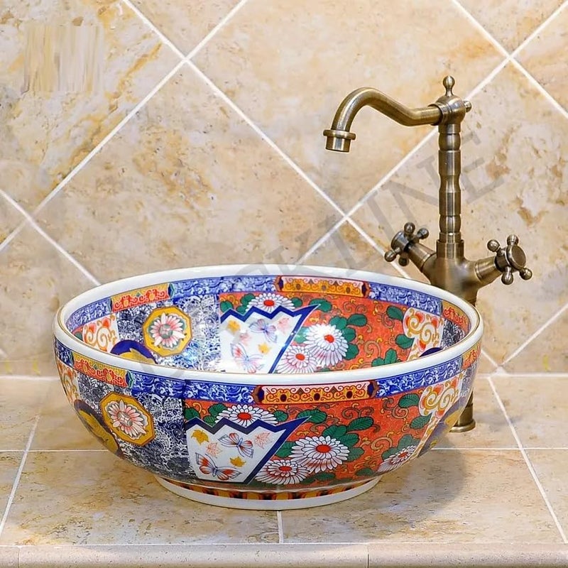 B Backline Mexican Ceramic Wash Basin | Designer Tabletop wash basin | Countertop Basin Sink For Livingroom & Bathroom/Home/Office/Hotels 42 X 42 X 14 Cm - Image 1