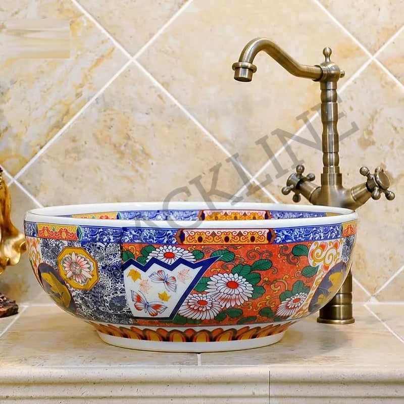 B Backline Mexican Ceramic Wash Basin | Designer Tabletop wash basin | Countertop Basin Sink For Livingroom & Bathroom/Home/Office/Hotels 42 X 42 X 14 Cm - Image 2