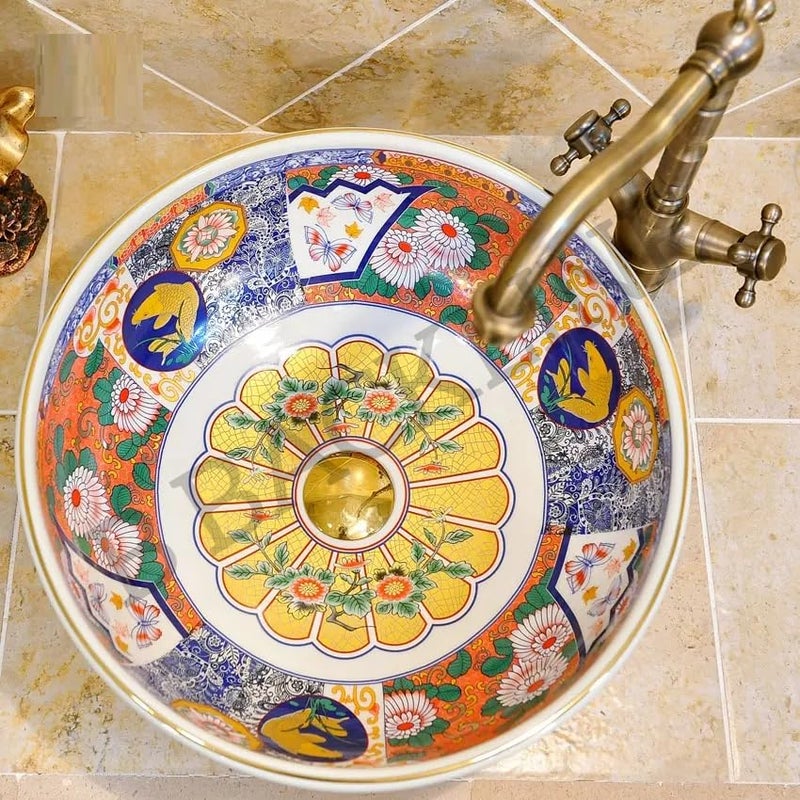 B Backline Mexican Ceramic Wash Basin | Designer Tabletop wash basin | Countertop Basin Sink For Livingroom & Bathroom/Home/Office/Hotels 42 X 42 X 14 Cm - Image 3