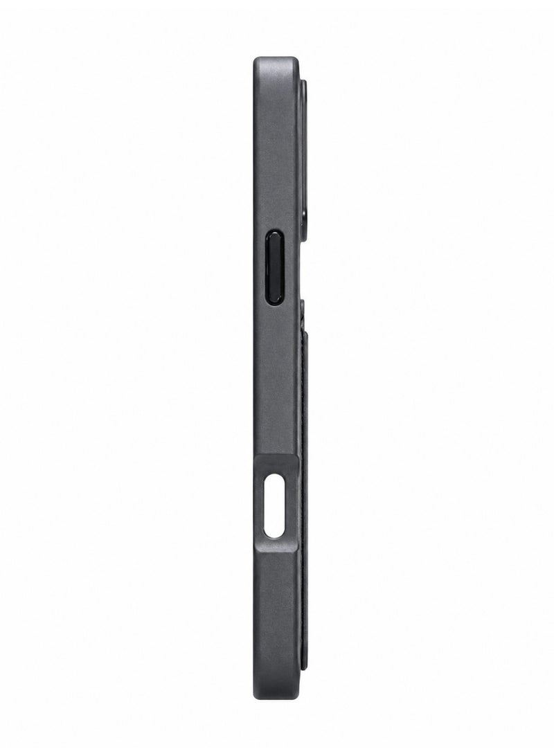 iPhone 16 Pro Max Case with Leather Texture, Card Holder & Foldable Kickstand - Black - Image 3