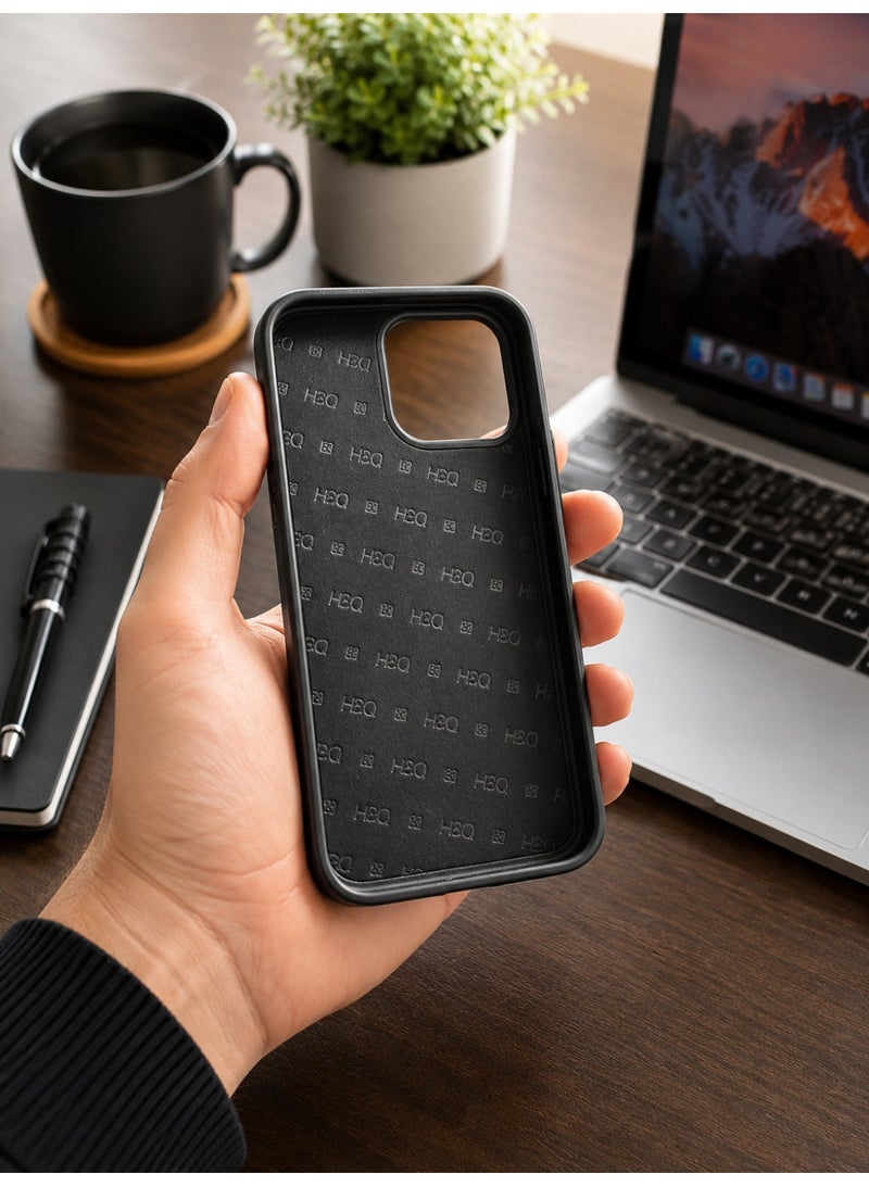iPhone 16 Pro Max Case with Leather Texture, Card Holder & Foldable Kickstand - Black - Image 5