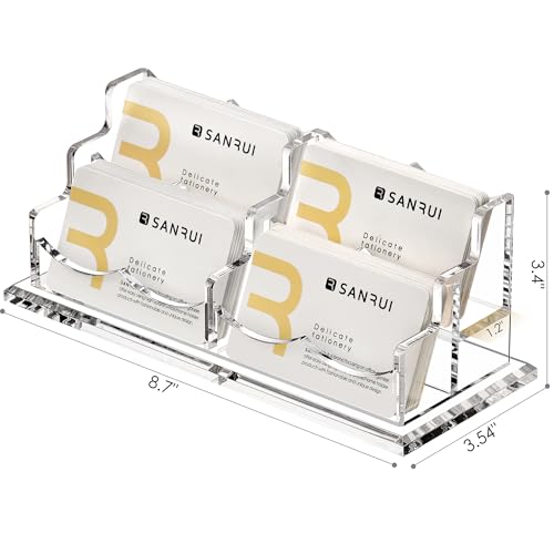SANRUI حامل بطاقات العمل الشفاف الأفقي SANRUI لسطح المكتب، حامل بطاقات الأسماء الأكريليكي، منظم رف التخزين، للمعارض، المنزل، المكتب، 2 طبقة 4 جيوب، سعة 240 بطاقة - Image 2