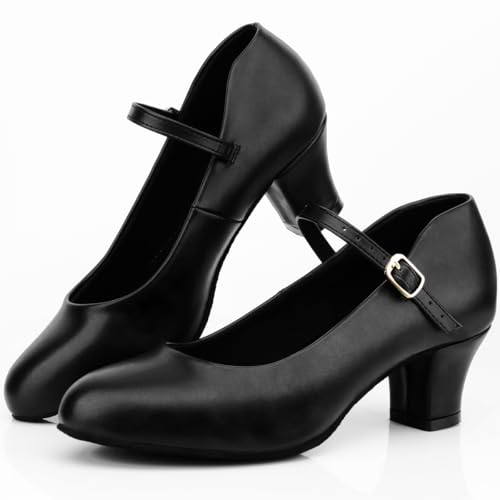 Bokimd Womens Black Latin Salsa Character Shoes Ballroom Dance Heels Prom Wedding Shoes Dress Pump (8.5 / Black) - Image 2