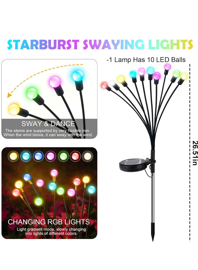 مجموعة من 2 مصباح حديقة يعمل بالطاقة الشمسية للاستخدام الخارجي، 10 مصابيح LED متأرجحة تعمل بالطاقة الشمسية، تتأرجح مع الرياح، مصابيح خارجية مقاومة للماء تعمل بالطاقة الشمسية لتزيين الفناء والممر (ملون) - Image 3