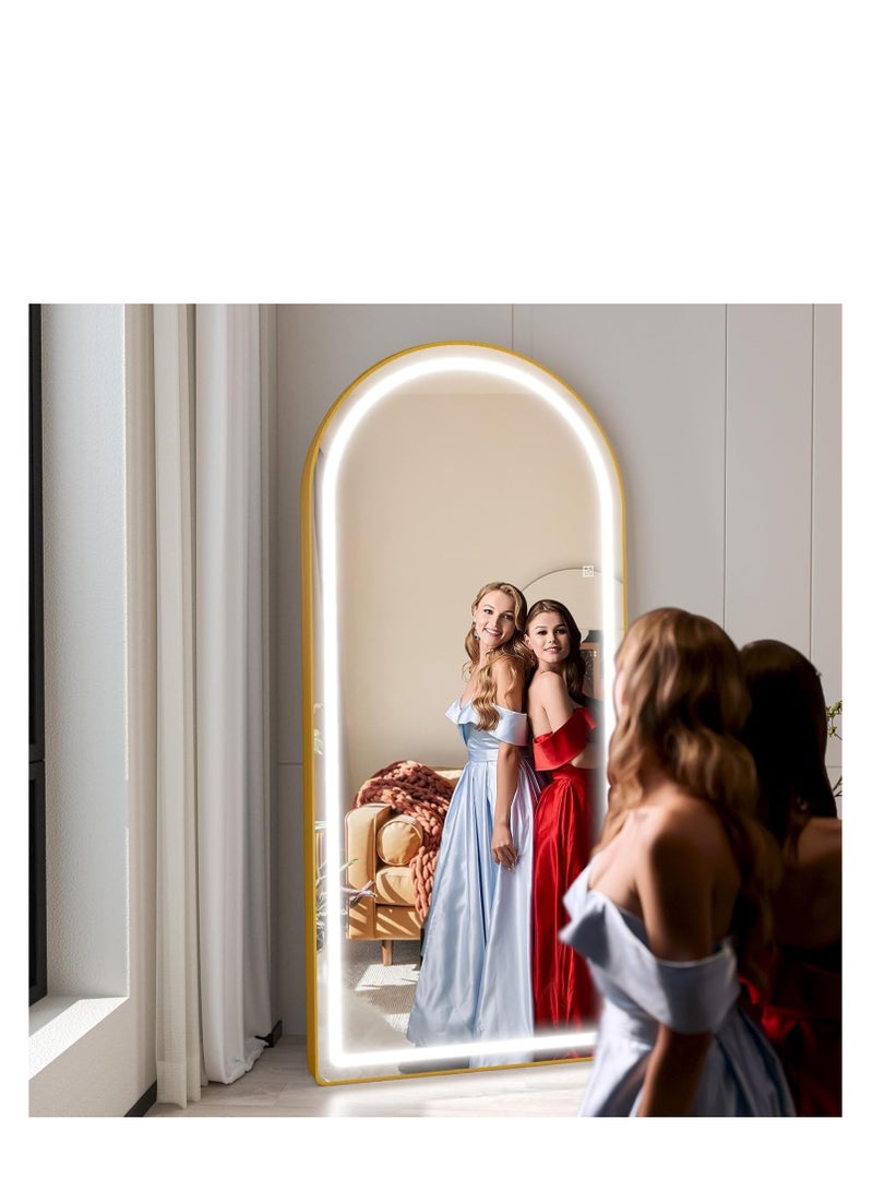 Y&D Arched Full Length Mirror with Lights, 160x50cm LED Full Length Mirror with Stand, Full Body Wall Mounted Hanging Mirror for Bedroom, Dimming  3 Color Lighting - Image 1