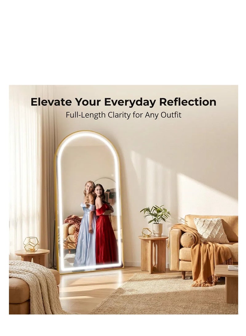 Y&D Arched Full Length Mirror with Lights, 160x50cm LED Full Length Mirror with Stand, Full Body Wall Mounted Hanging Mirror for Bedroom, Dimming  3 Color Lighting - Image 2