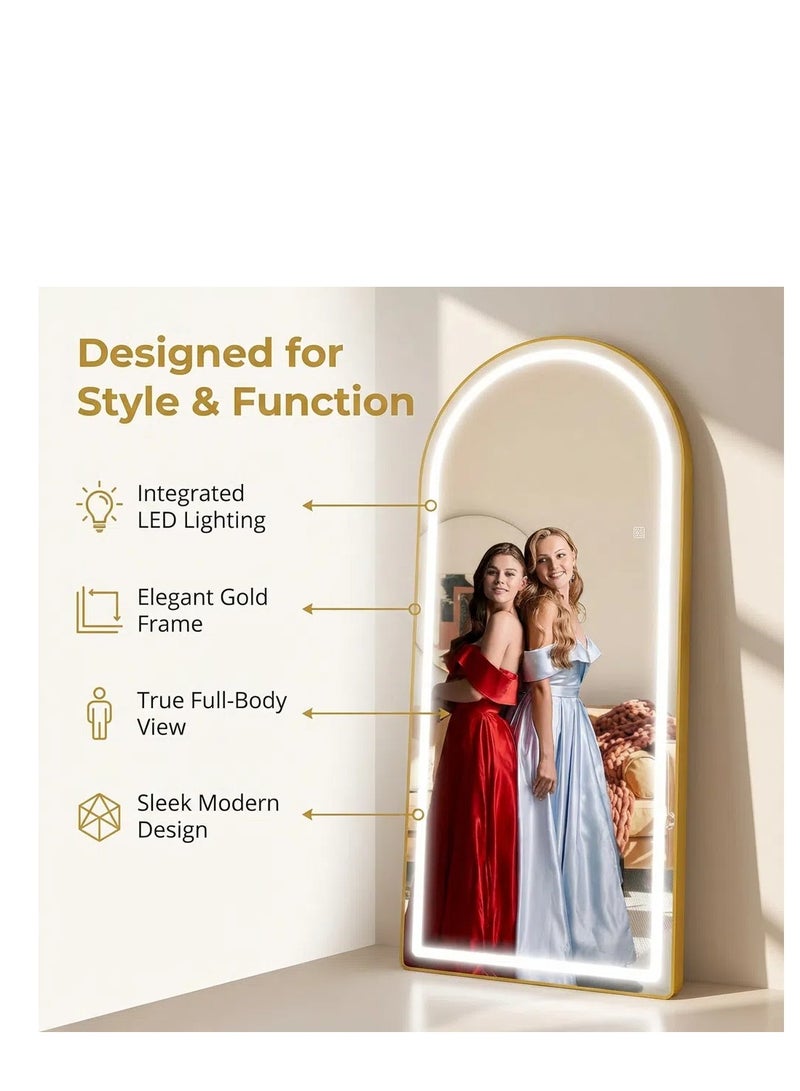 Y&D Arched Full Length Mirror with Lights, 160x50cm LED Full Length Mirror with Stand, Full Body Wall Mounted Hanging Mirror for Bedroom, Dimming  3 Color Lighting - Image 3