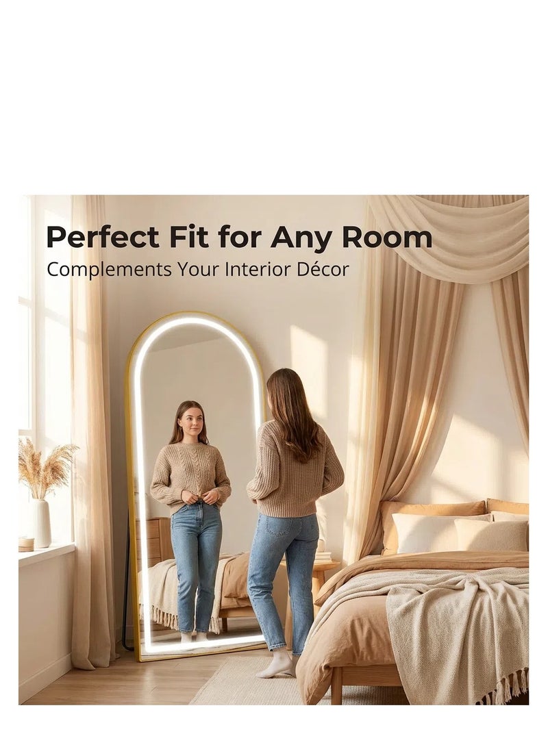 Y&D Arched Full Length Mirror with Lights, 160x50cm LED Full Length Mirror with Stand, Full Body Wall Mounted Hanging Mirror for Bedroom, Dimming  3 Color Lighting - Image 4