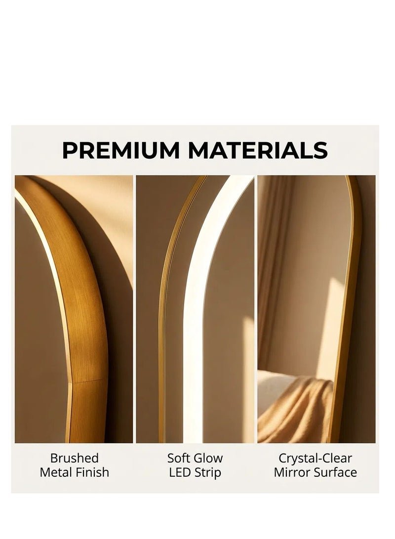 Y&D Arched Full Length Mirror with Lights, 160x50cm LED Full Length Mirror with Stand, Full Body Wall Mounted Hanging Mirror for Bedroom, Dimming  3 Color Lighting - Image 5