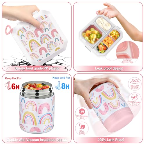 wiwens Bento Lunch Box for Kids with 12oz Soup Thermo Leak-Proof Lunch Food Container with 5 Compartment Thermo Hot Food Jar and Insulated Lunch Bag for Kid Toddler Girls Boys to School - Image 3