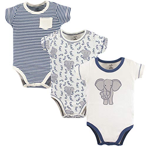 Touched by Nature Unisex Baby Organic Cotton Bodysuits, Elephant 3-Pack, 9-12 Months - Image 3