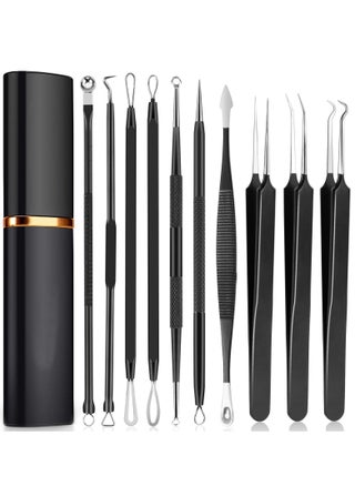 Pimple Popper Tool Kit, 10Pcs Blackhead Remover Comedone Extractor Tweezers Kit with Metal Case for Quick and Easy Removal of Pimples, Blackheads, Zit Removing, Forehead, Facial Nose Black - pzsku/Z4C79E118D18F51B6C652Z/45/_/1686594697/f21d395c-eaae-4d7a-b7a3-401d152f866a
