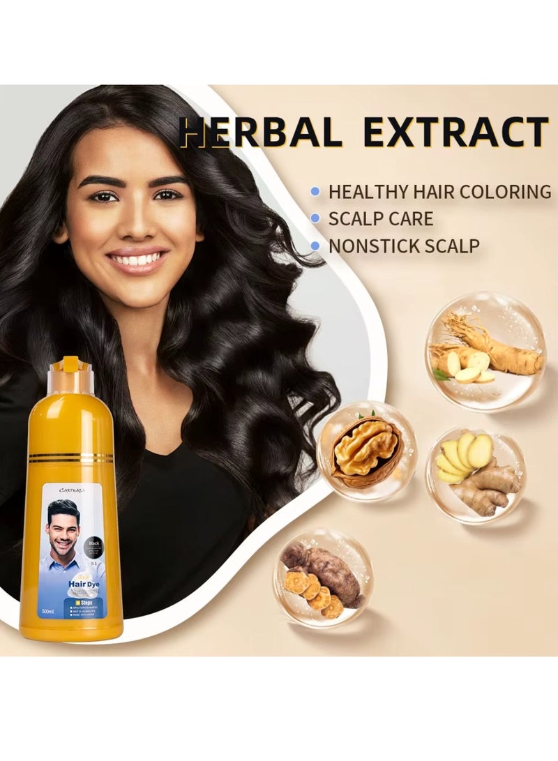 Carthaea 500ml Dark Brown Hair Dye Shampoo Grey and White Hair Coverage Hair Color Shampoo for Women and Men Long Lasting Deeply Nourishing and Anti Hair Fall Hair Color Shampoo Herbal Hair Dye Shampoo - Image 3