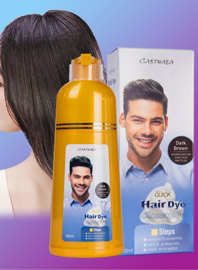 Carthaea 500ml Dark Brown Hair Dye Shampoo Grey and White Hair Coverage Hair Color Shampoo for Women and Men Long Lasting Deeply Nourishing and Anti Hair Fall Hair Color Shampoo Herbal Hair Dye Shampoo - Image 1