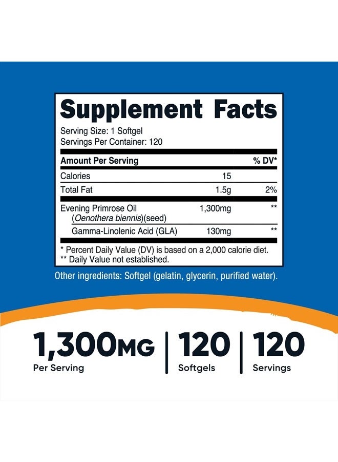 Nutricost Evening Primrose Oil 1,300mg, 120 Softgels - Cold Pressed, Non-GMO, Gluten Free, 120 Servings - Image 2