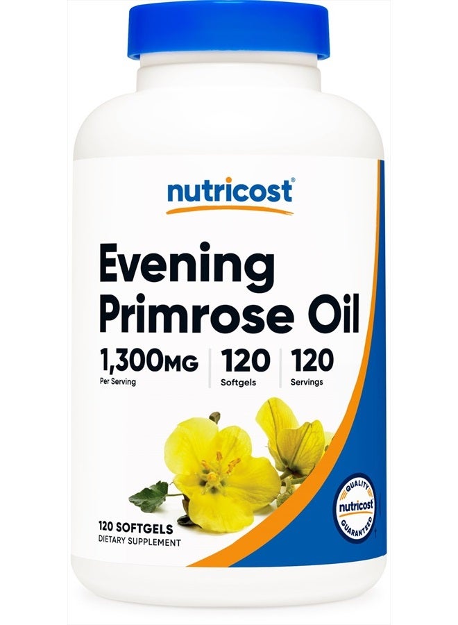 Nutricost Evening Primrose Oil 1,300mg, 120 Softgels - Cold Pressed, Non-GMO, Gluten Free, 120 Servings - Image 1
