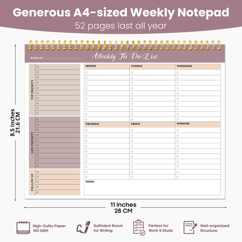 ZOTIA Weekly To Do List Notepad with 52 Undated Sheetsï¼ˆ8.5"Ã—11"ï¼‰6 Pack - Undated Weekly Planner Notepad for Office Desk Accessories and Supplies - Multi - Image 3