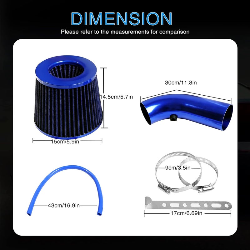 AICARS 3 Inch Universal Cold Intake Pipe Induction High Flow Pipe Kit - Blue - Image 5