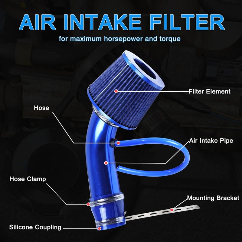 AICARS 3 Inch Universal Cold Intake Pipe Induction High Flow Pipe Kit - Blue - Image 3