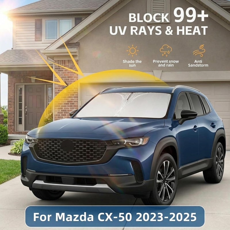 AuyNeas Windshield Sun Shade for Mazda CX-50 2023-2025 2026 Sunshade Front Window Shade Custom Fit CX-50 Accessories Sun Visor Foldable Shade Blocks UV Rays Accessories - Image 2