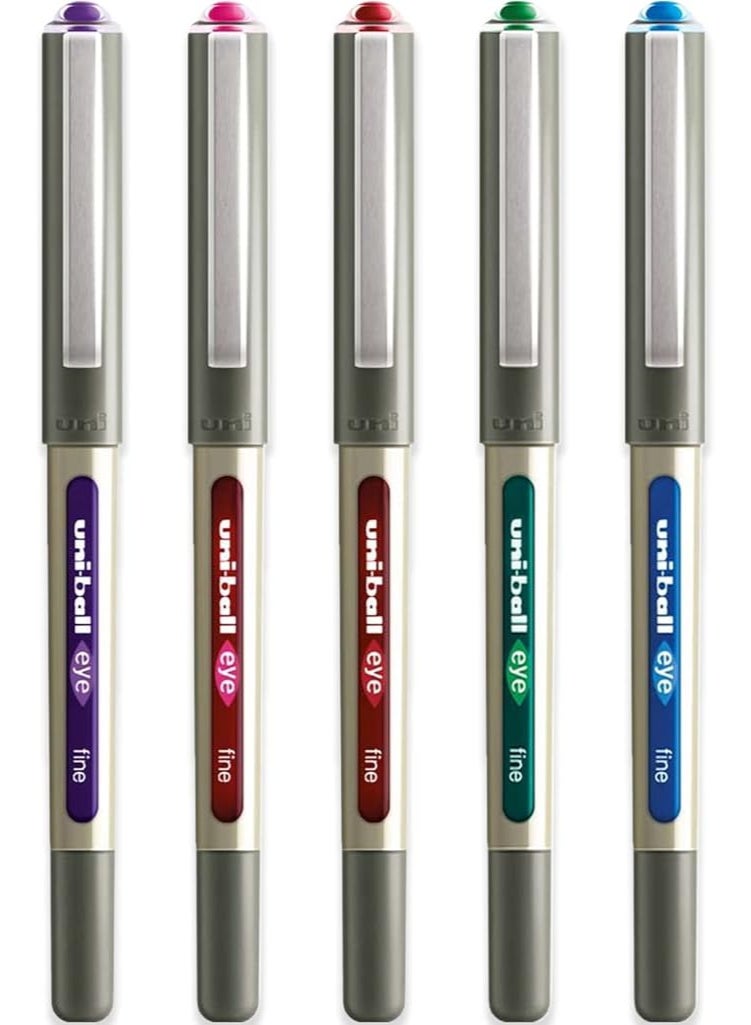 Uni-Ball-EYE Uni-Ball UB-157 Eye Rollerball Pen Set - Pack of 5 Swatch Colours (Green, Light Blue, Pink, Orange, Wine Red) UB157 Blister Carded UB157 - Image 2