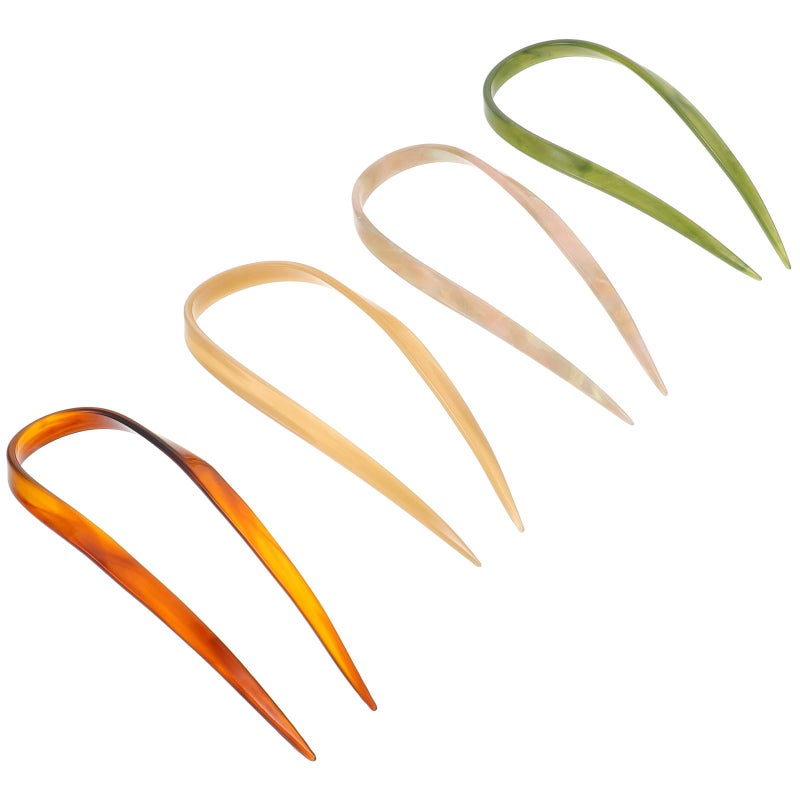Vintage Pattern Acetate Hair Sticks U Shaped Updo Pins Set 4pcs Bun Holder - Image 2