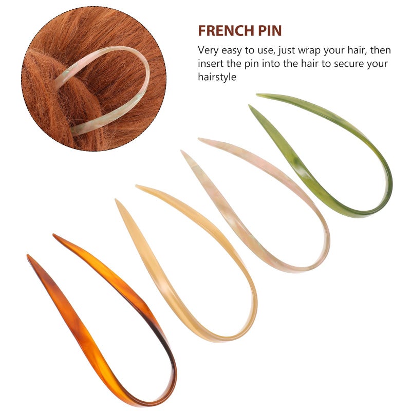 Vintage Pattern Acetate Hair Sticks U Shaped Updo Pins Set 4pcs Bun Holder - Image 4