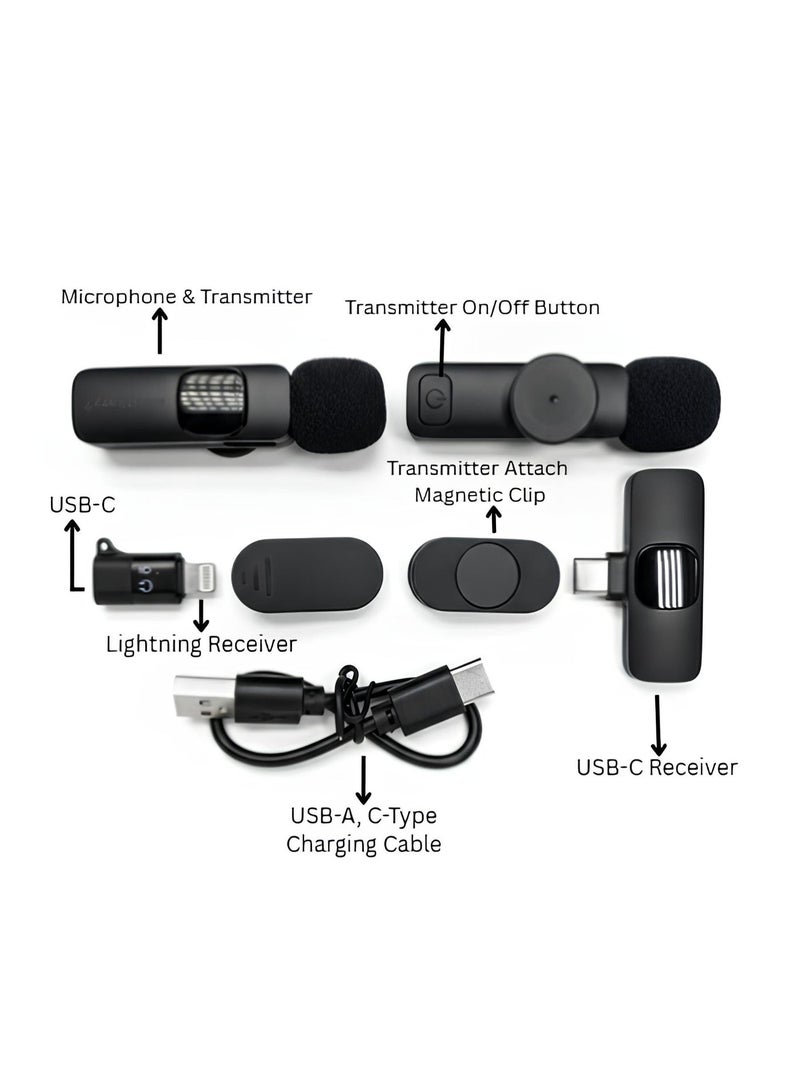 Smartbarry Dual Wireless Lavalier Microphone System for iPhone/Android/DSLR | Professional Noise-Cancelling Clip-On Lapel Mic for Vlogging, Interviews, Live Streams - Image 2