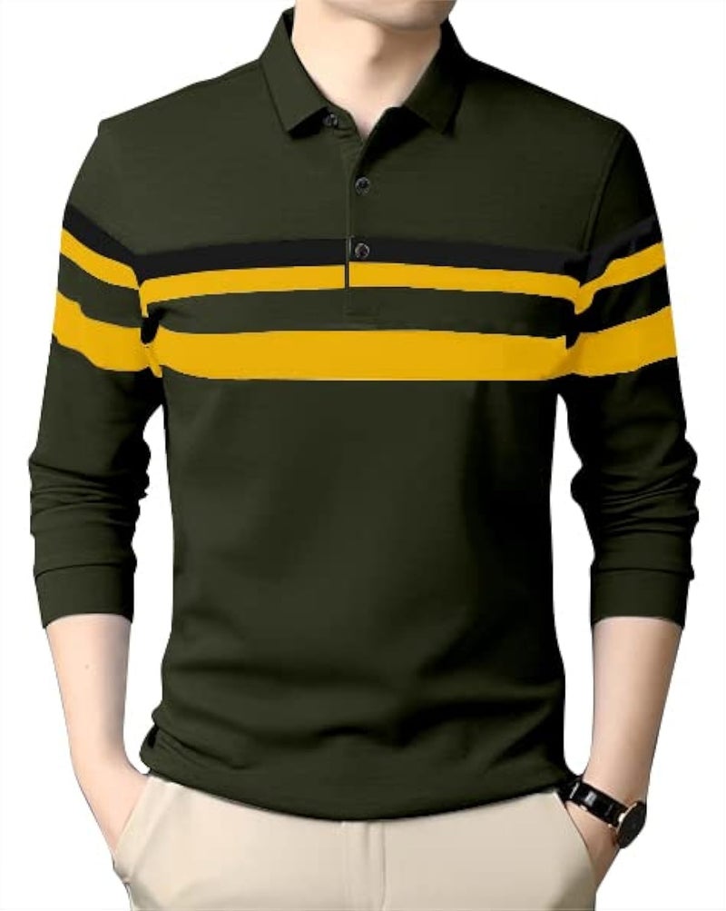 AUSK Men's Polo T-Shirt Full Sleeves Regular Fit Color-OliveSize- XX-Large - Image 4