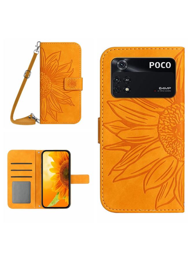 erorex Case For Xiaomi Poco M4 Pro 4G Skin Feel Sun Flower Pattern Flip Leather Phone Case with Lanyard - Image 1