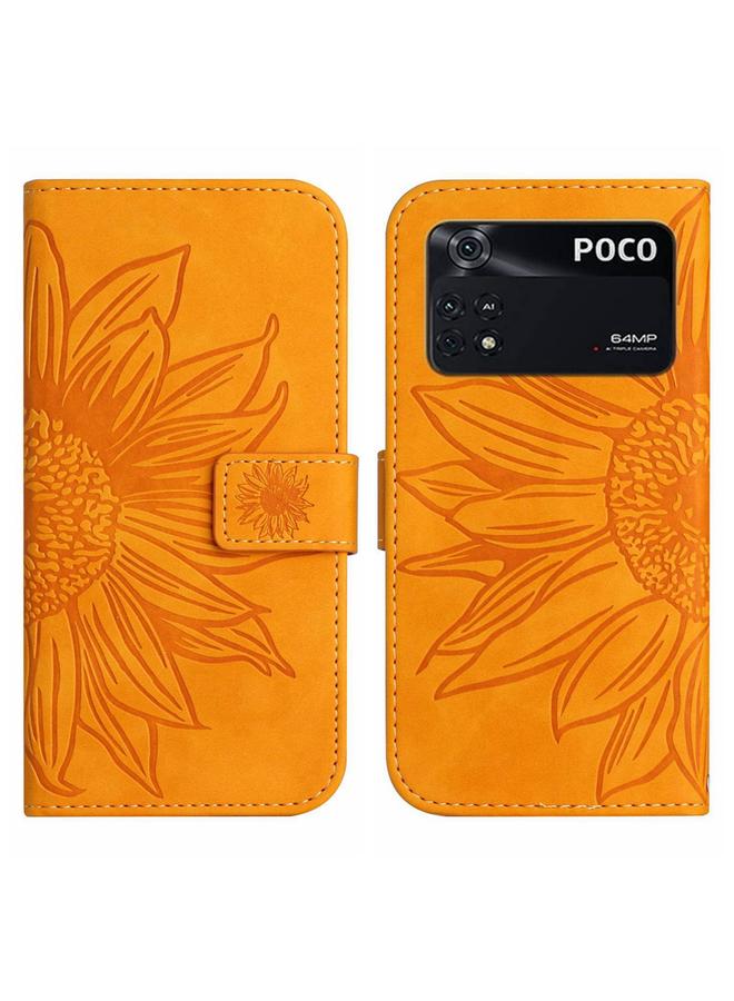 erorex Case For Xiaomi Poco M4 Pro 4G Skin Feel Sun Flower Pattern Flip Leather Phone Case with Lanyard - Image 2
