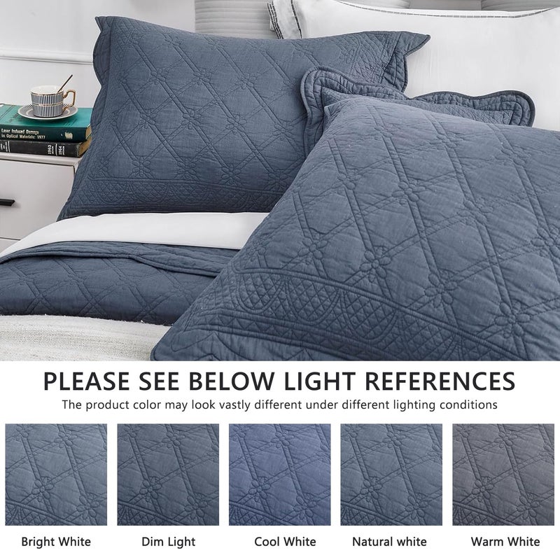 CHIXIN Oversized Cotton Bedspread King Size - Real Stitching Quilt - Luxury Quilted Bedding Cover for All Season, Reversible, Ultra Soft, Lightweight, 3 Piece, Smokey Blue - Image 4