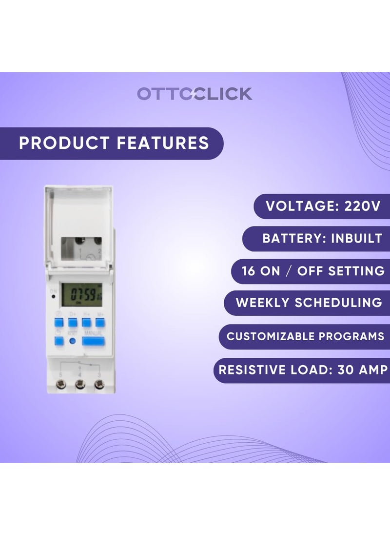OTTOCLICK - OTTOCLICK Din Rail Digital LCD Power Programmable DailyWeekly Timer Switch Mounted Type Relay 16A Amp Electronic On Off Relay Timer Control Ac 220V Electronic Components - Image 1