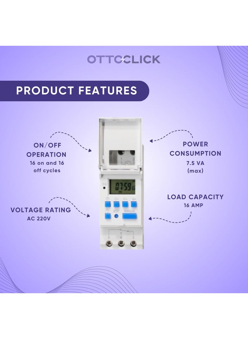 OTTOCLICK - OTTOCLICK Din Rail Digital LCD Power Programmable DailyWeekly Timer Switch Mounted Type Relay 16A Amp Electronic On Off Relay Timer Control Ac 220V Electronic Components - Image 1